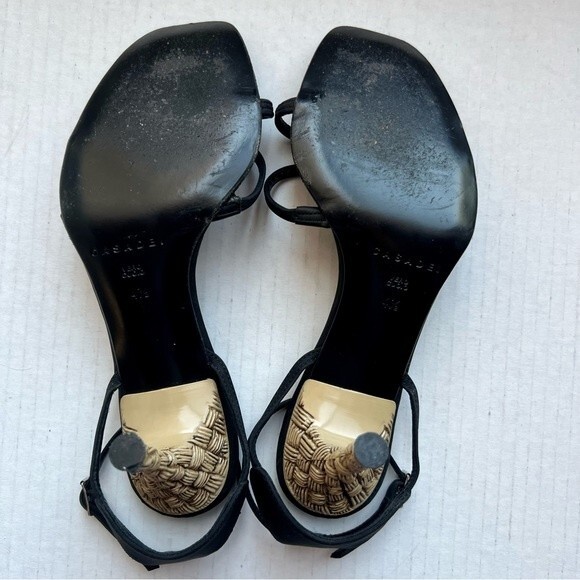 Casadei‎ Black Sandals w/ Ankle Strap & Rattan Bamboo Look Heels Women Sz US 4.5 - Picture 11 of 15